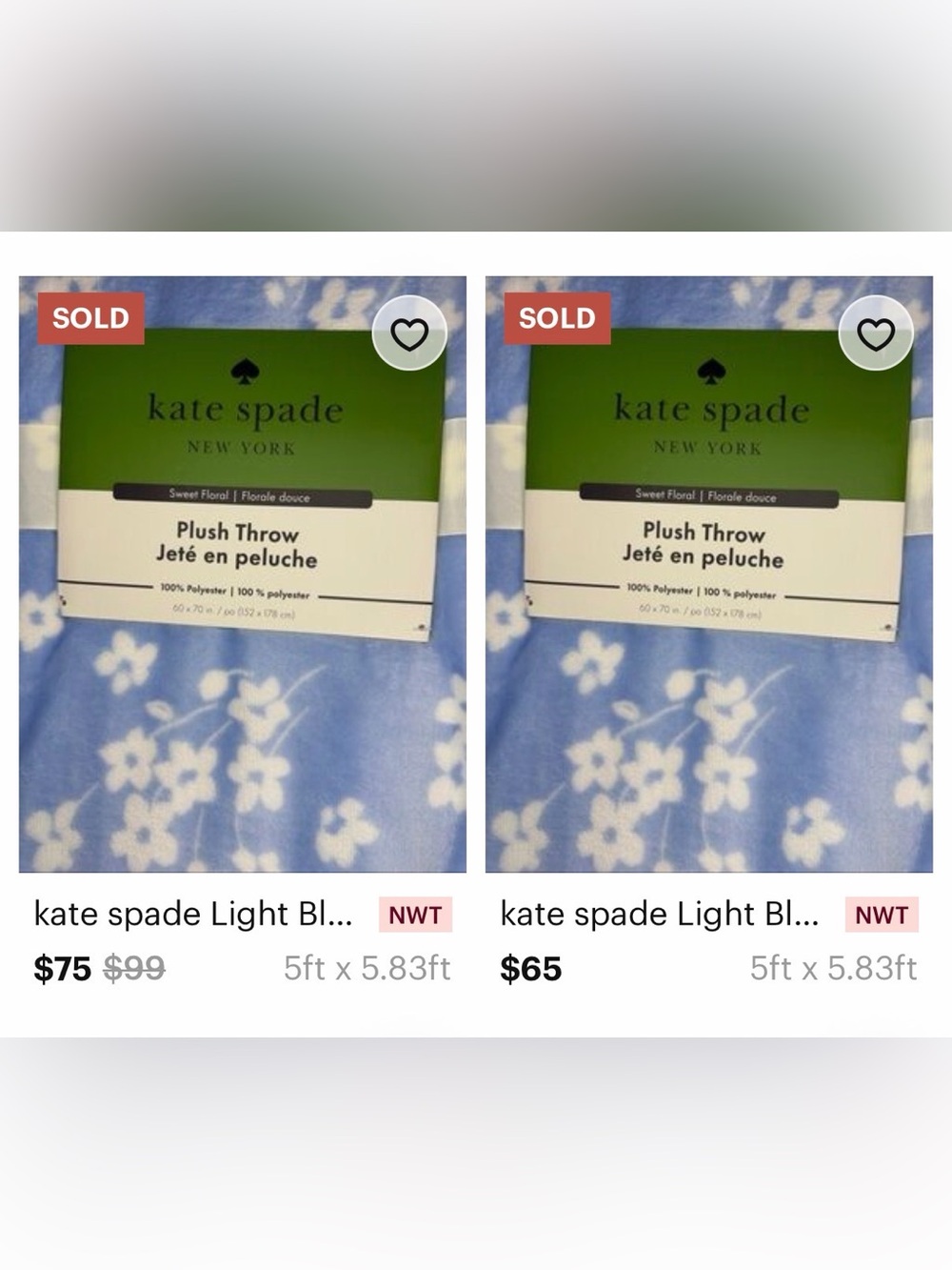 NWT kate spade plush throw in Sweet Floral choose blue or pink - Picture 7 of 7
